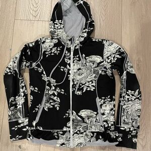 Womens Albion Antique Black Floral Zip Up Jacket M Medium Hooded